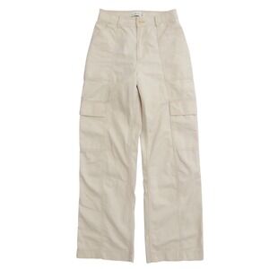 Abercrombie Fitch High Rise Wide Leg Cargo Pants Twill Cream Beige Size 28 / 6
